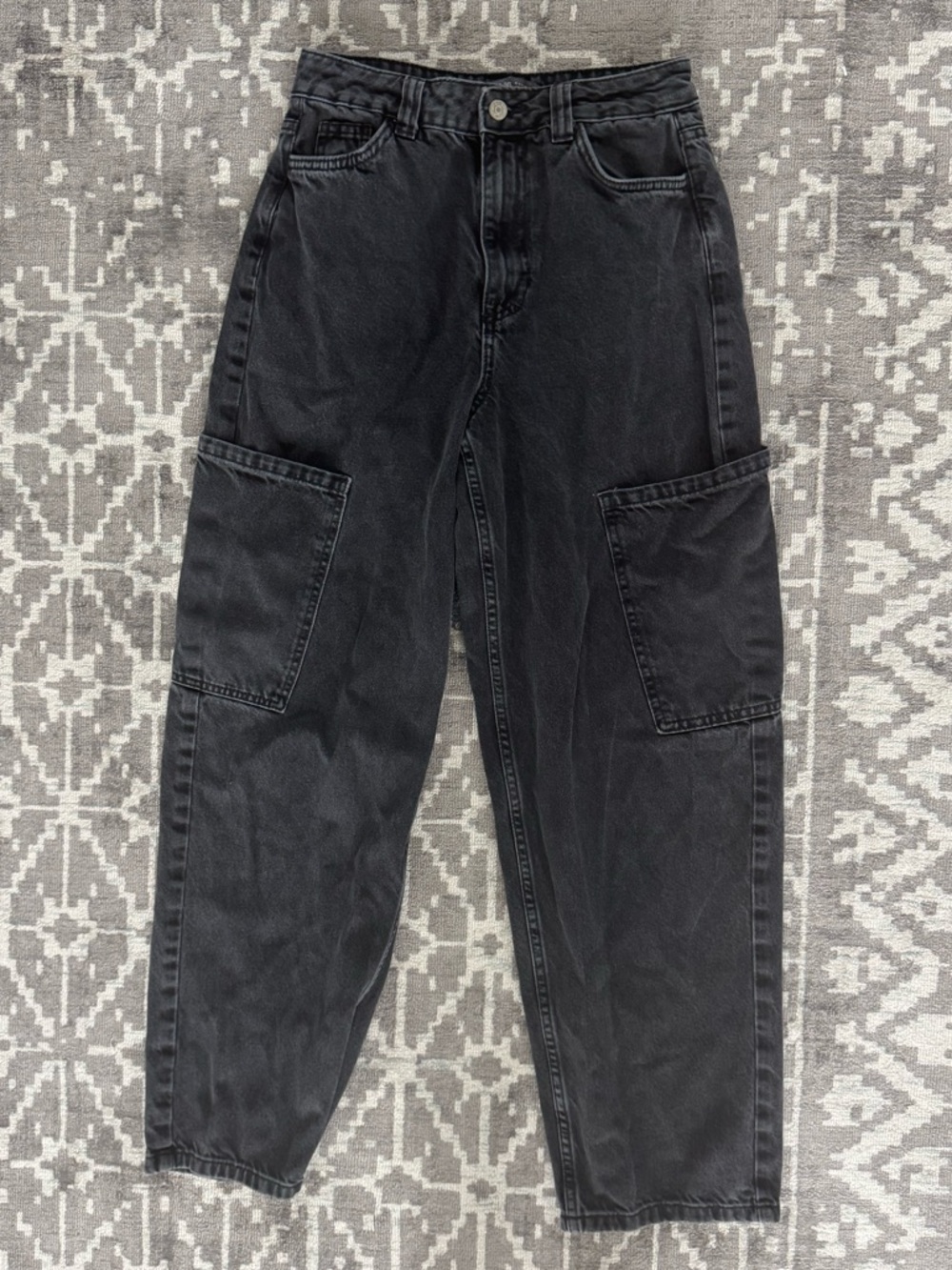 Denim&Co Black Washed Denim Utility Cargo Ballon Jeans